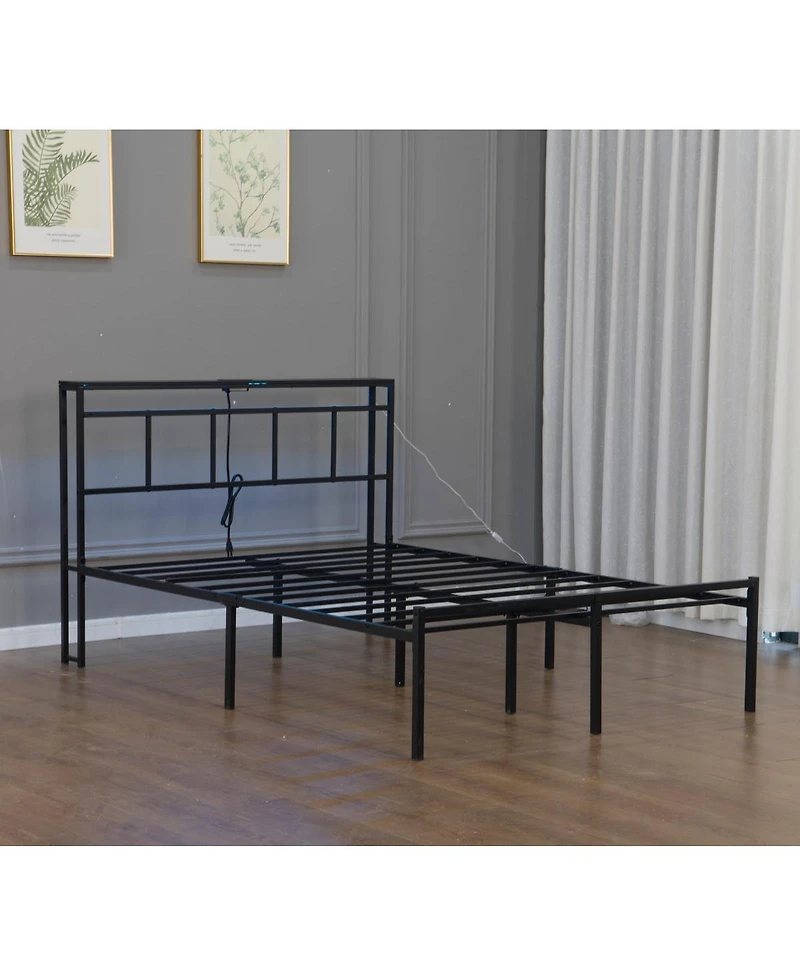 Streamdale Furniture Streamdale 14" Bed Frame w/ Storage Headboard, Usb-c, Led Light