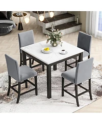Streamdale Furniture 5-Piece Faux Marble Counter Height Dining Set with 4 Velvet Chairs