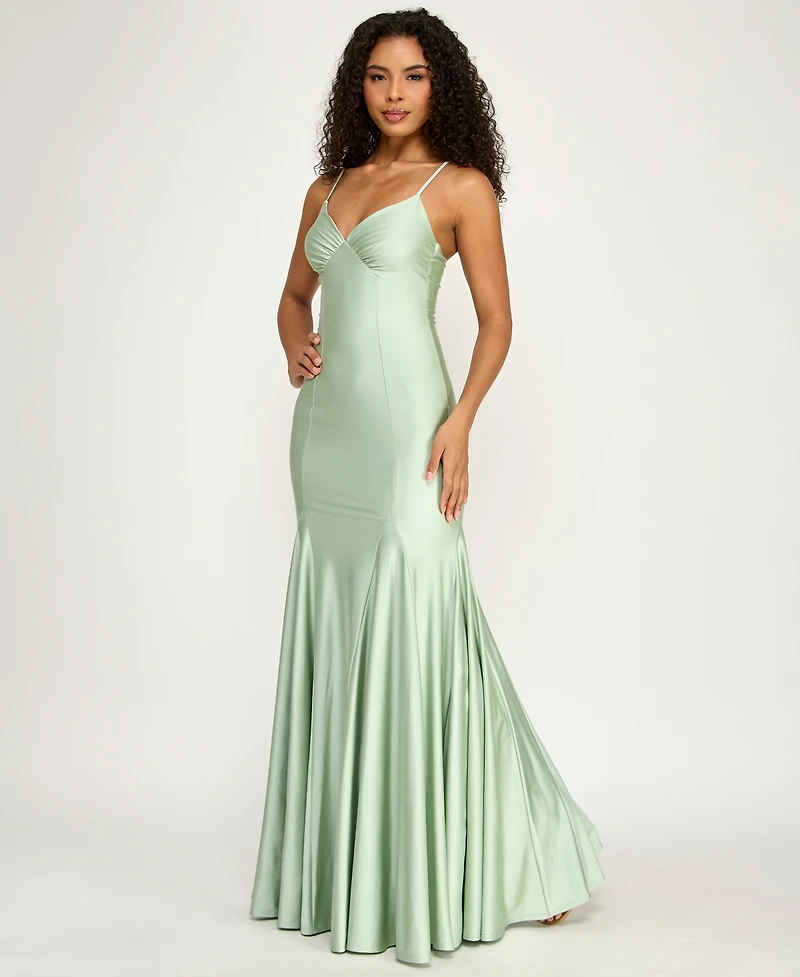 B Darlin Juniors' V-Neck Shiny Knit Gown