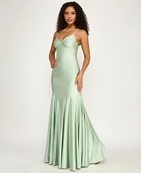 B Darlin Juniors' V-Neck Shiny Knit Gown