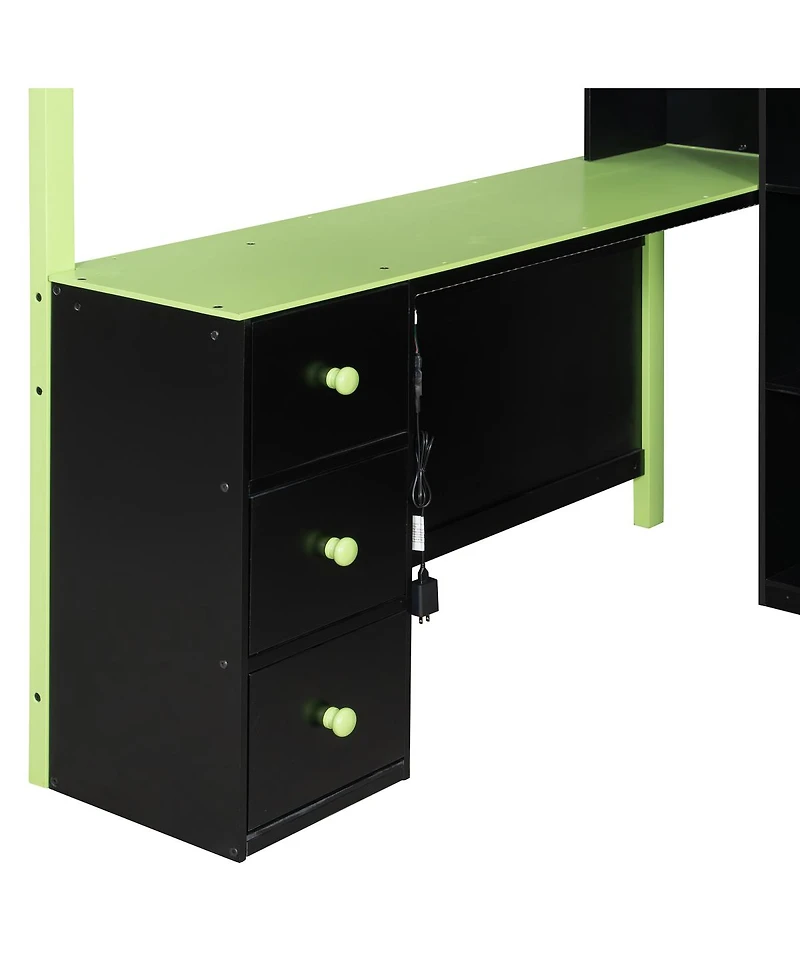 Streamdale Furniture Full Size Wood Loft Bed with Desk