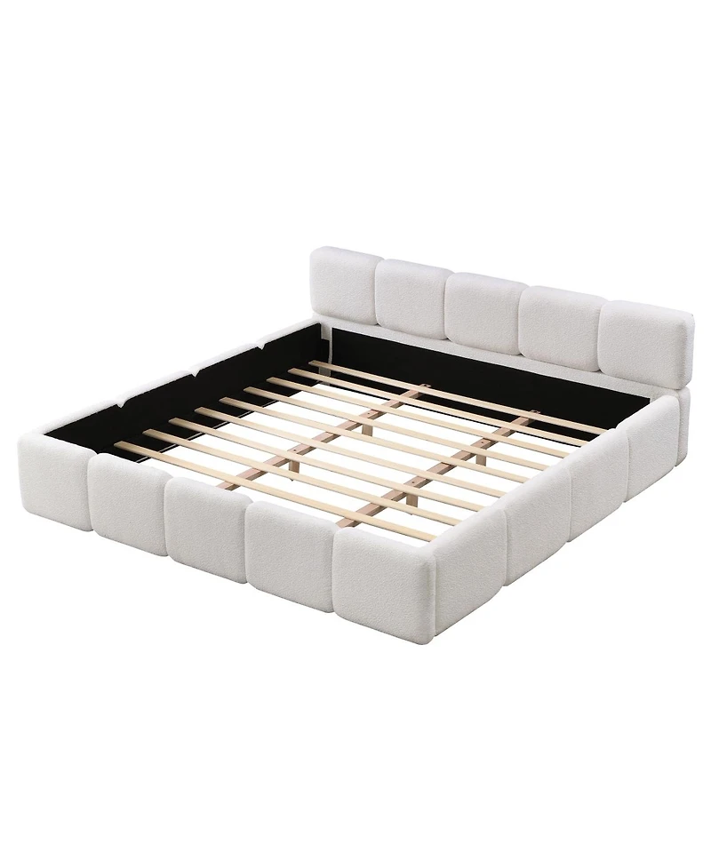 Streamdale Furniture King Size Boucle Platform Bed with Thick Headboard and Footboard