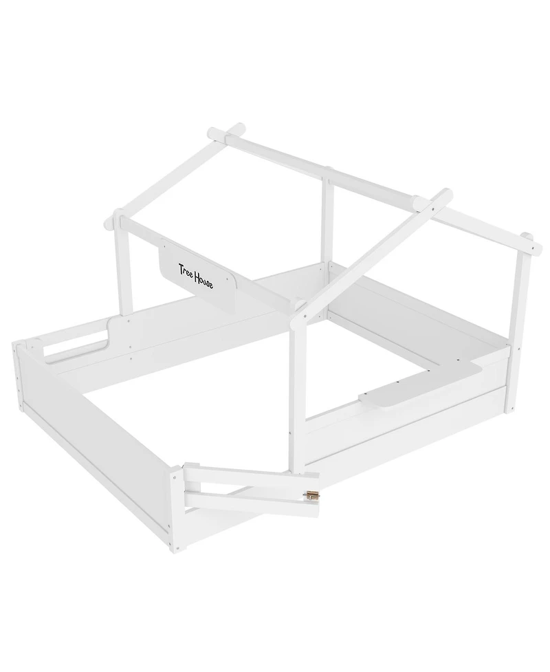 Streamdale Furniture House Floor Bed with Guardrails, Roof, Tray & Signboard