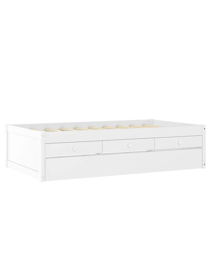 Streamdale Furniture Twin Platform Bed with Trundle and 2 Drawers, Solid Wood