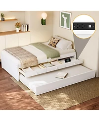 Streamdale Furniture Twin Platform Bed with Trundle and 2 Drawers, Solid Wood