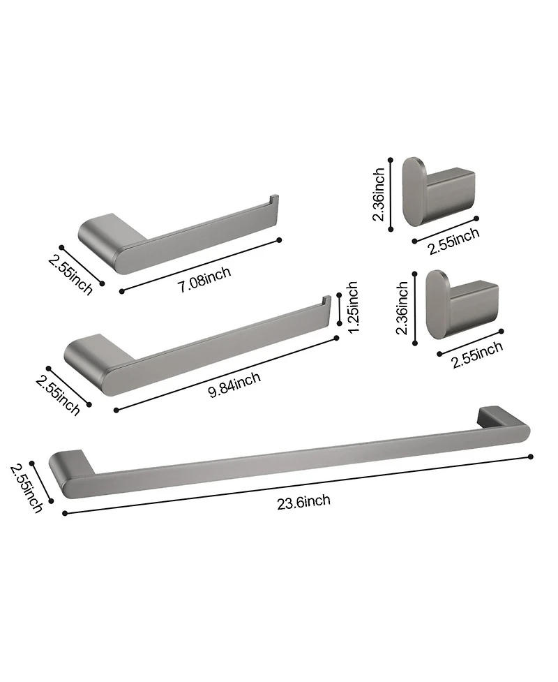 Rainsken 5- Piece Bathroom Accessories Set, Stainless Steel Bathroom Hardware Set, Bath Towel Bar, Towel Hooks and Towel Racks (Gunmetal)