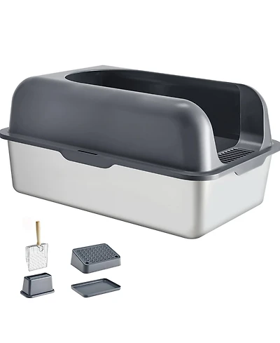 Aostirmotor Deep 6" Odor-Free Cat Litter Box with Filter Mat & Foot Scraper