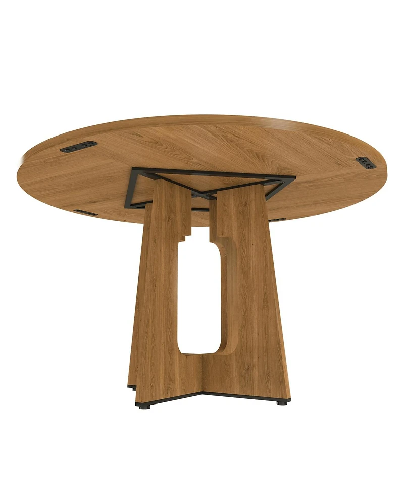 Streamdale Furniture Streamdale Farmhouse Round Dining Set: Oak Table & 4 Chairs with Pu Cushions