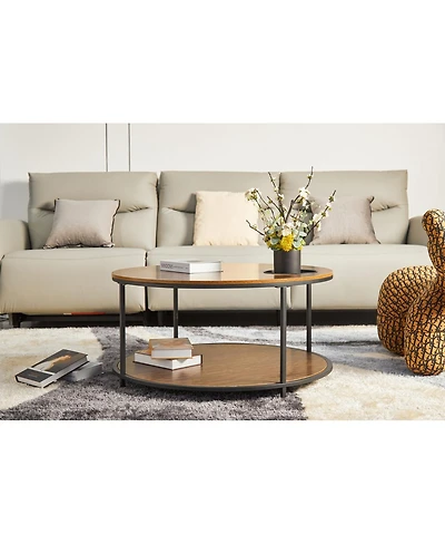 Streamdale Furniture Round antique wood coffee table, 34.64-inch, 2-tier storage, modern design.