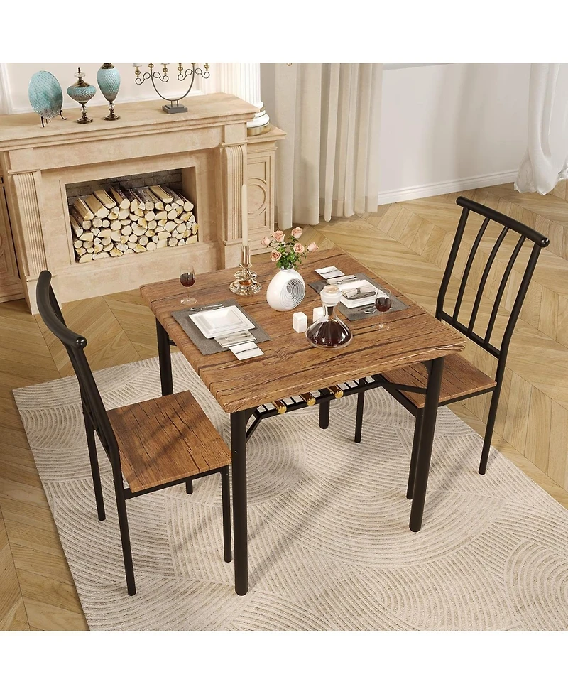 gaomon Dining Table Set for 2 Kitchen Table and Chairs with Wine Rack 3 Piece Square Dining Room Table Set for Small Space Apartment