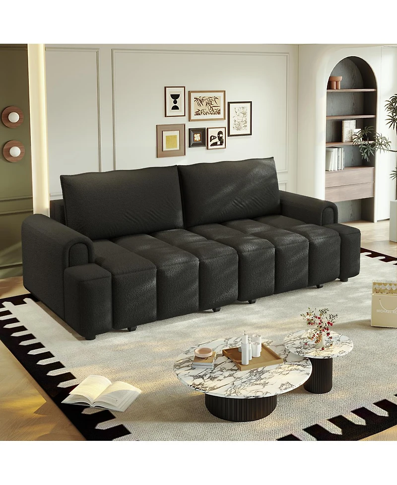 Streamdale Furniture Comfy 90.2" 4-Seater Teddy Fabric Couch with Storage, King Size Sleeper Sofa