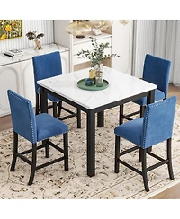 Streamdale Furniture 5-Piece Counter Height Dining Set with Faux Marble Table & Velvet Chairs