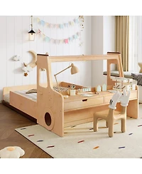 Streamdale Furniture Full Size Car-Shape Floor Bed with Storage, Window, and Desk