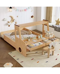 Streamdale Furniture Full Size Car-Shape Floor Bed with Storage, Window, and Desk