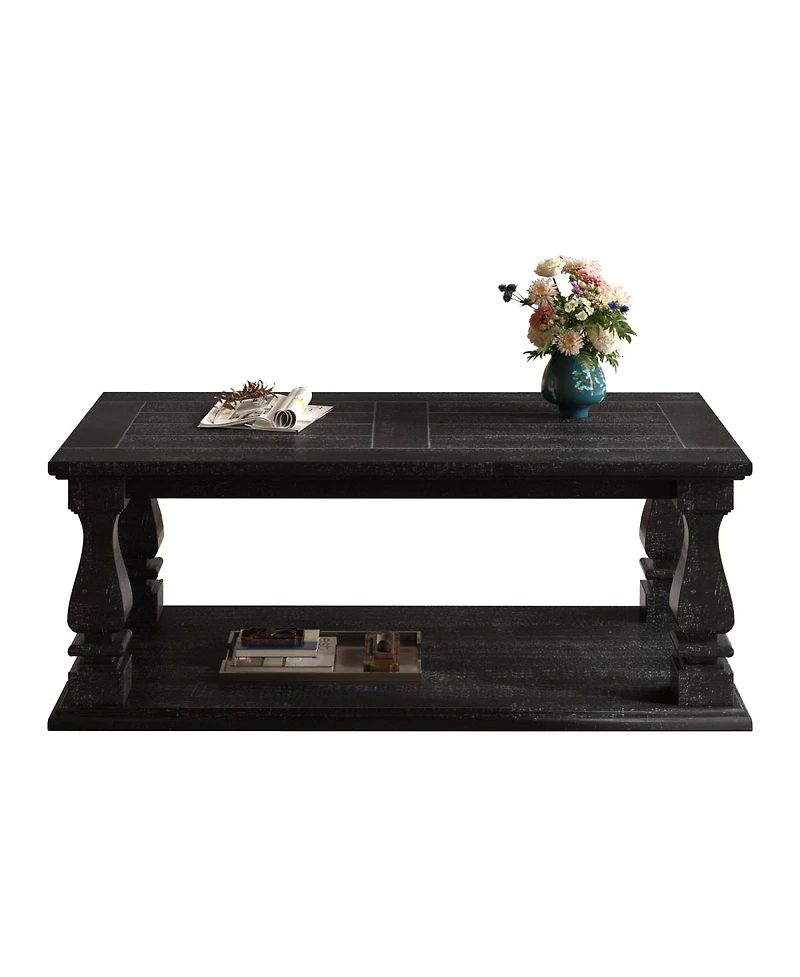 Streamdale Weathered Farmhouse Coffee Table, 47.24" Rustic Living Room Table with Storage Shelf.