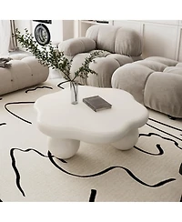 Streamdale Furniture 35" Cream Cloud Shaped Coffee Table, Modern Minimalist Living Room Table
