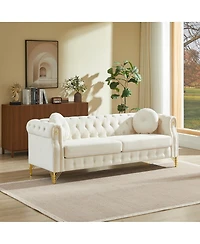 Streamdale Furniture Velvet Chesterfield Sofa with Pillows & Studs, Metal Legs.