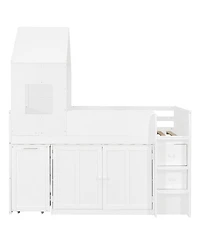 Streamdale Furniture Twin Size Wooden Loft Bed with Desk, Drawers and Cabinets