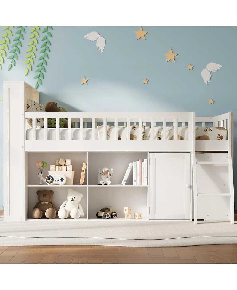 Streamdale Furniture Full Size Loft Bed with Led Headboard and Storage