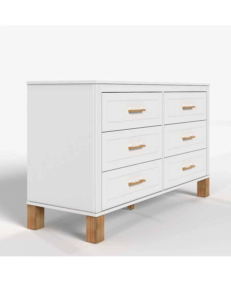 Streamdale Furniture 6 Drawer Wooden Double Dresser with Modern Metal Handles