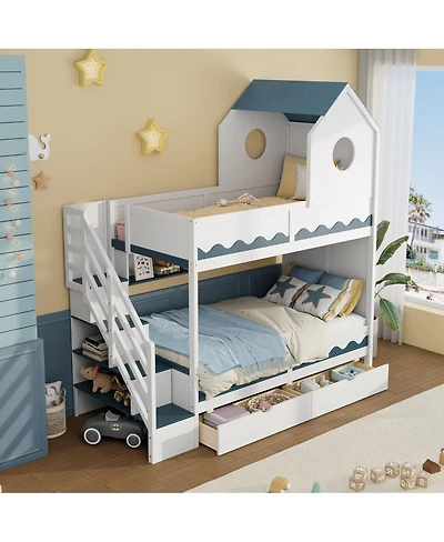 Streamdale Furniture House Bed Frame and Drawer, Staircase, Led