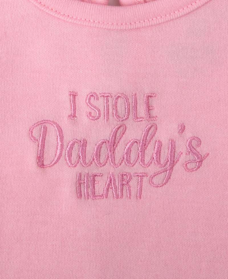 Baby Essentials Girls' I Stole Daddys Heart Lettering Bodysuit, Leggings, Socks and Headband, 4-Piece Set