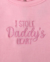 Baby Essentials Girls' I Stole Daddys Heart Lettering Bodysuit, Leggings, Socks and Headband, 4-Piece Set