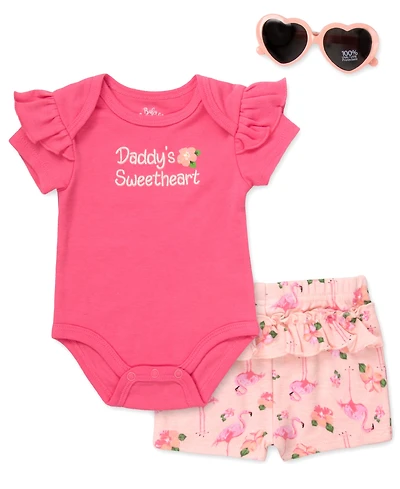 Baby Essentials Girls' Daddy's Sweetheart Bodysuit, Shorts and Sunglasses, 3-Piece Set