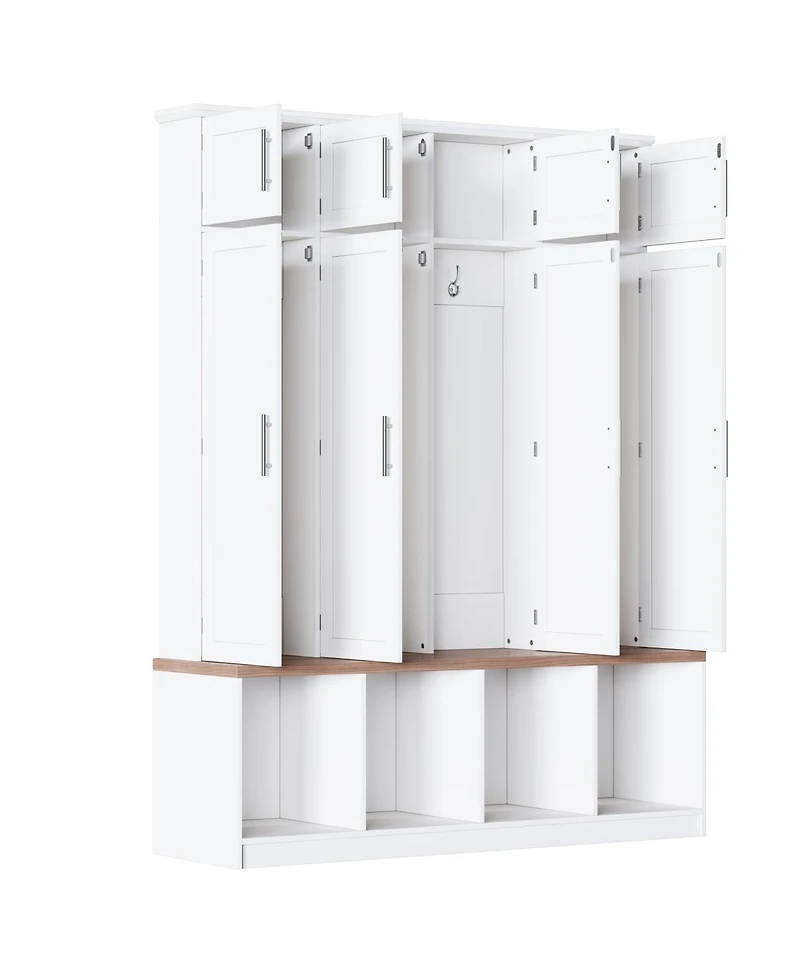 Streamdale Furniture Farmhouse Hall Tree with Hidden Hooks & 8-Door Bench