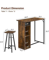 gaomon TrailBlaze Kitchen Dining Table Set 3 Piece Counter Height Bar Counter Table Set with Storage Drawer Shelves Wooden Bar Table and Chairs for 2