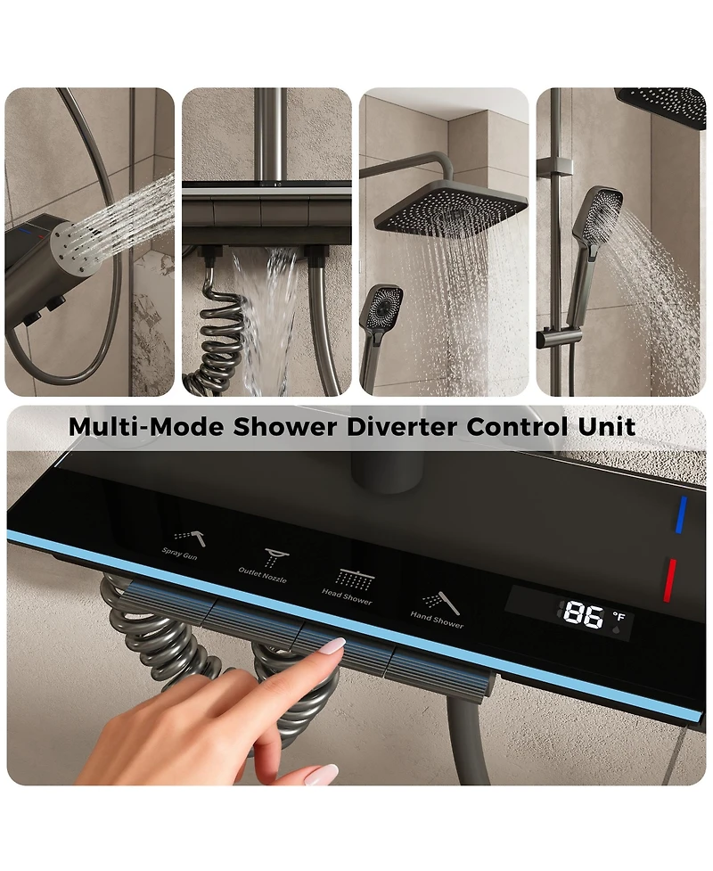 Lalahoo Adjustable Height 4-In-1 Shower System With Led Temperature Display