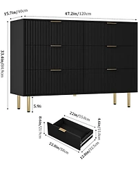 gaomon "47" wide modern 6 drawer fluted dresser with metal handles—wood chest for bedroom or living room."