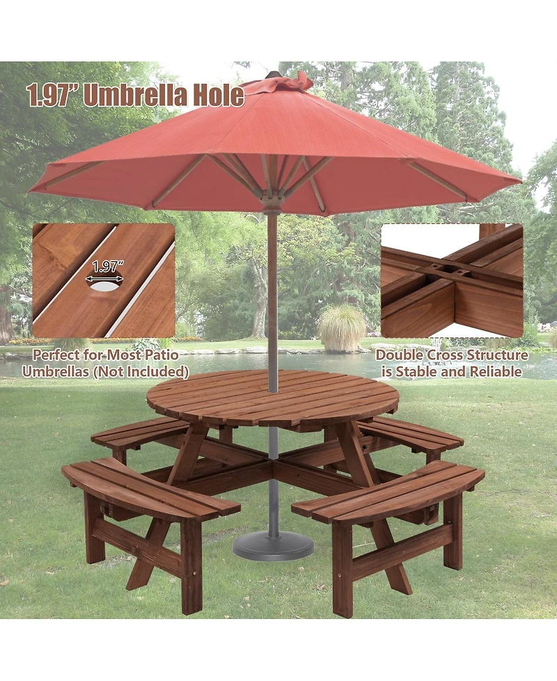 Streamdale Furniture 8 Person Wooden Picnic Table w/ 4 Benches, 2220lb Capacity