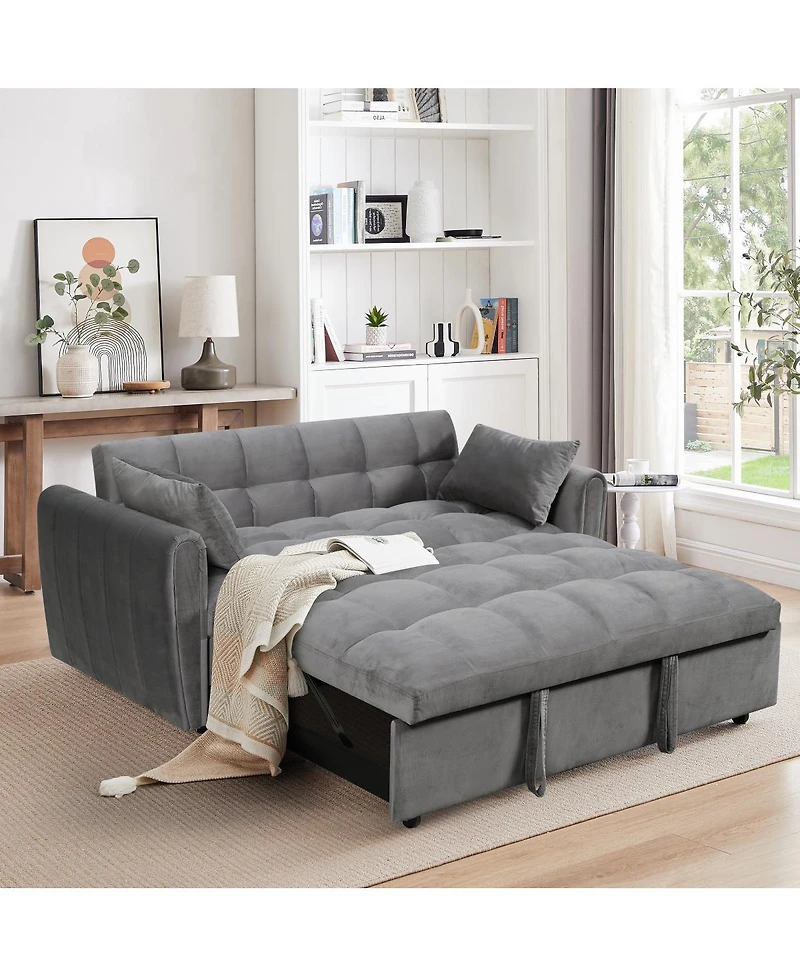 Streamdale Furniture 65-inch 3-in-1 Foldable Sofa Bed, Modern Velvet Double Sofa with Adjustable Back