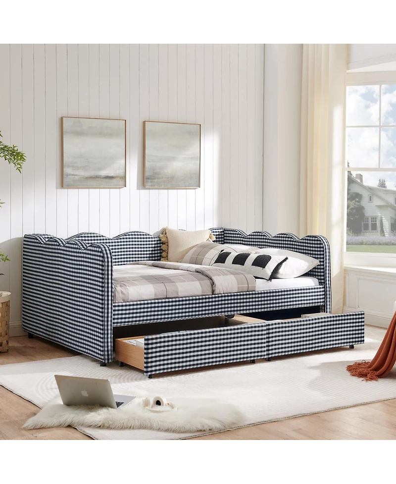 Streamdale Furniture Streamdale Cozy Gingham Daybed with Storage Drawers