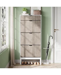 gaomon Wooden Shoe Cabinet with 3 Flip Doors & 1 Drawer – Slim Modern Fluted Shoe Organizer with Iron Legs, Freestanding Entryway