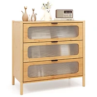 Sugift 3 Drawer Mid Century Modern Chest of Drawers with Reeded Tempered Glass Front