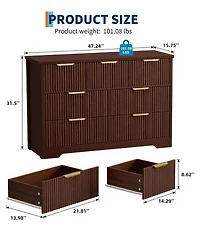 gaomon Wide 7 Drawer Wooden Dresser with Fluted Design and Metal Handles, Modern Bedroom Chest or Tv Stand