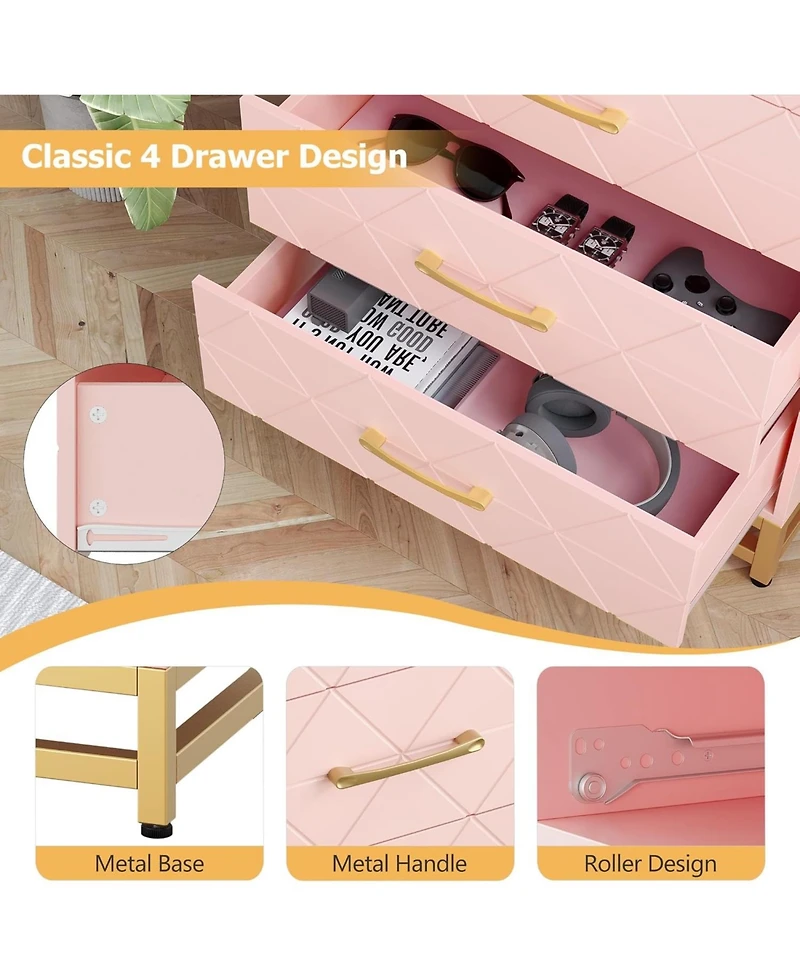 gaomon Dresser for Bedroom with 4 Drawer Dresser, Chest of Drawer with Metal Handle, Sturdy Frame Modern Bedroom Furniture, Wood Dressers with Drawers