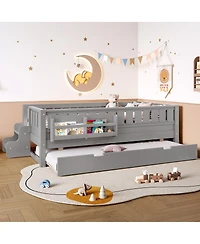 Streamdale Furniture Twin Bed with Bookshelves, Staircase, Trundle.