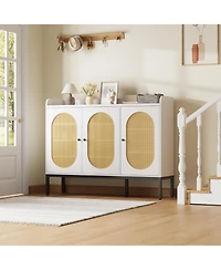 gaomon 7 Tier Rattan Shoe Cabinet, Freestanding Shoe Storage Organizer with 3 Rattan Doors and Adjustable Shelves for Entryway, Hallway, Living Room