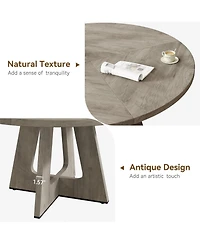 gaomon 47 Inch Round Farmhouse Dining Table for 4–6 with Wooden Top and Legs, Large Rustic Table for Dining or Living Room (No Chairs)