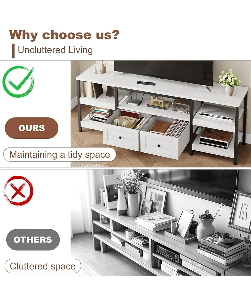 gaomon Modern-Industrial Tv Stand with 2 Fabric Drawers, Entertainment Center for TVs