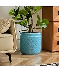 Streamdale Furniture Handmade Ceramic Flowerpot Set of 3, Blue Geometric Pattern, 15/12/9 Inch Diameter