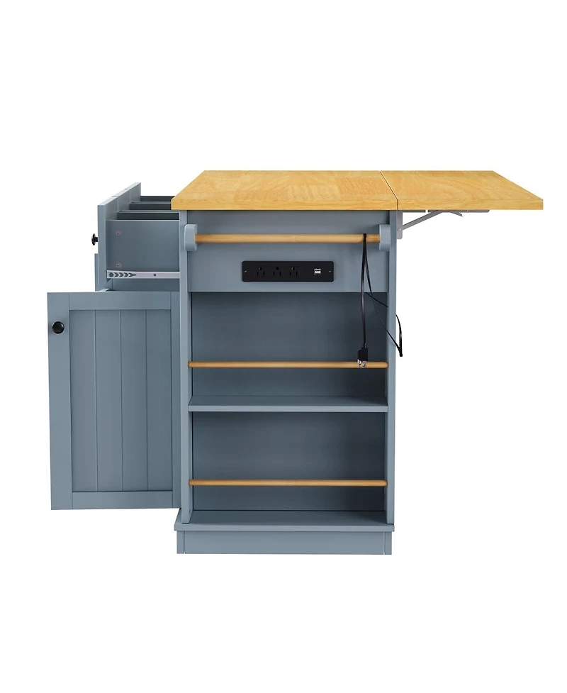 Streamdale Furniture 53" Large Kitchen Island with Drop Leaf, Power Outlet, Storage, Rolling Cart
