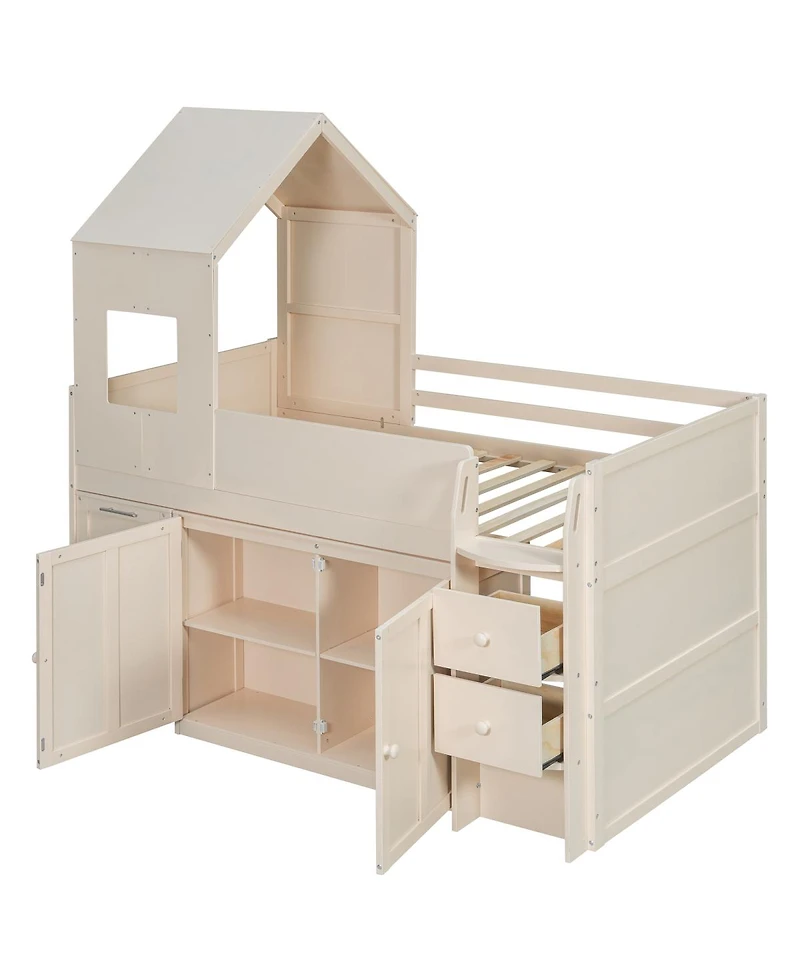 Streamdale Furniture Twin Size Wooden Loft Bed with Desk, Drawers,Cabinets