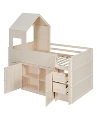 Streamdale Furniture Twin Size Wooden Loft Bed with Desk, Drawers,Cabinets