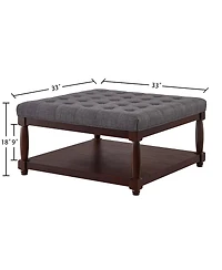 Streamdale Furniture Large Square Tufted Linen Ottoman Coffee Table with Solid Wood Shelf