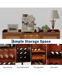 gaomon Modern Wine Bar Cabinet with Led Light Wood Kitchen Coffee Bar Home Liquor Cabinets with Glass Holder Doors and Wine Racks Buffet Sideboard