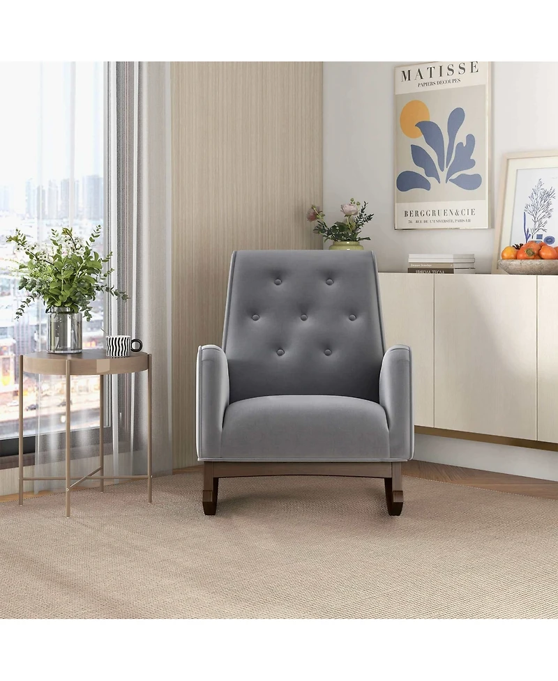 Flynama Premium Demetrius Fabric Solid Wood 300LBS Capacity Rocking Chair